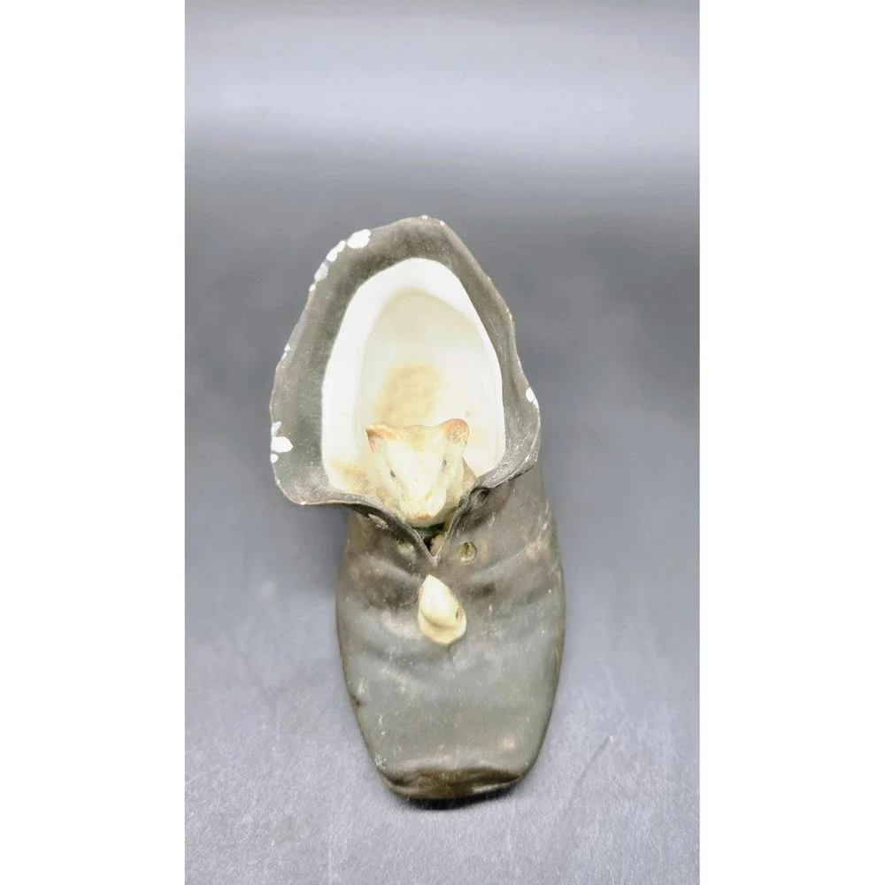 Vintage Toothpick‎ or Match Holder Cat Boot Mice Bisque Ceramic Made in Japan 3